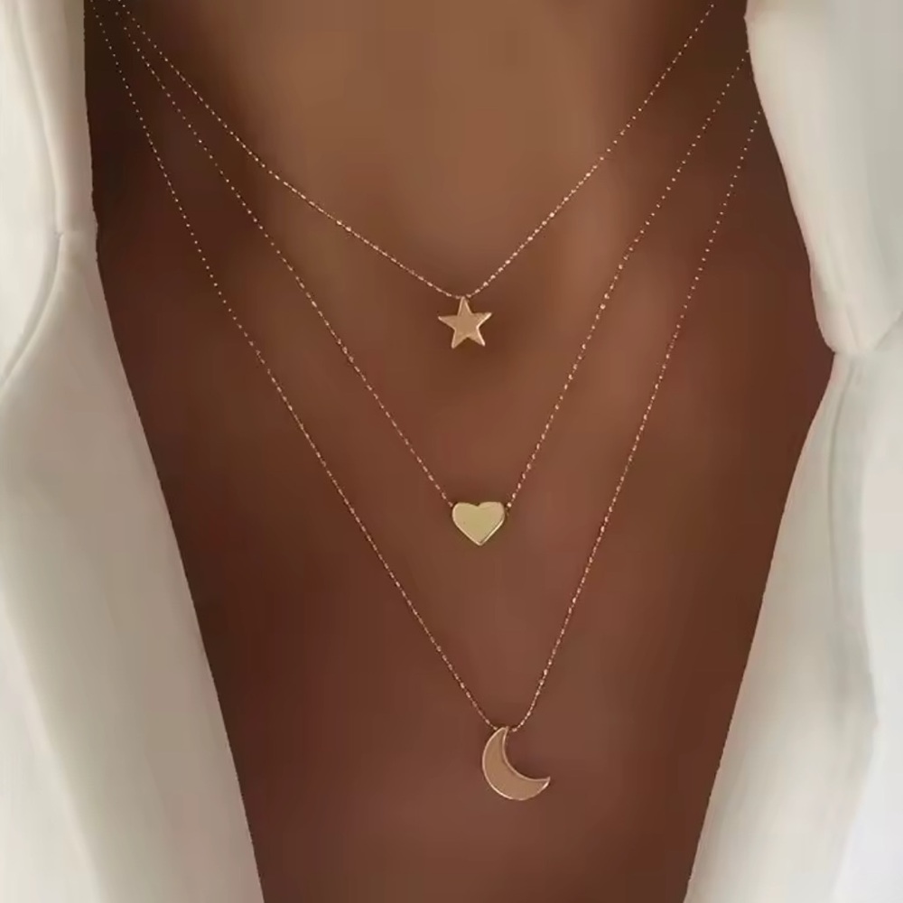 Gold Star, Heart, and Moon Necklace Set